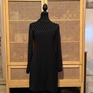 WHBM White House Black Market  Shift Dress 2 Black Career Church  Lattice Trim